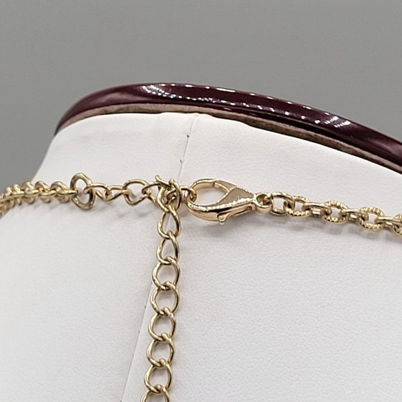 Womens Gold Tone Link Statement Necklace Dark Blue Acrylic Cabochon Beads - Picture 6 of 6